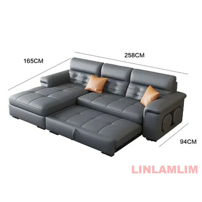 MANBAS Sectional Sofa Bed with Storage, Genuine Leather Reclining Couch, Space-Saving Convertible Sleeper Sofa for Living Room