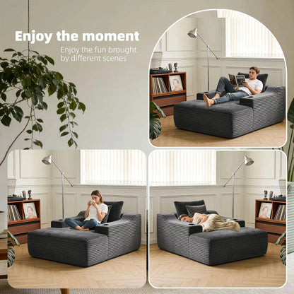 67 Inch Chaise Lounge Chair Indoor, Oversized Corduroy Upholstered Boneless Sofa Bed, Cloud Sofas Couches for Living Room