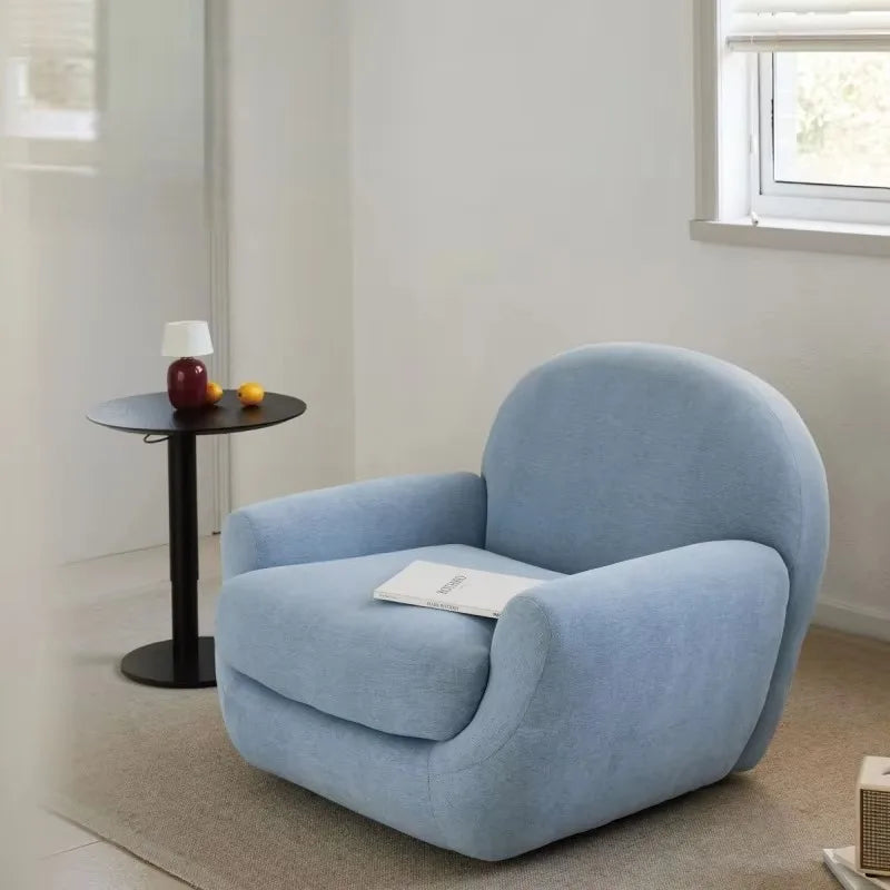 Cream Fabric Lazy Sofa Single Seater Armchair Comfort Accent Furniture for Living Room Bedroom