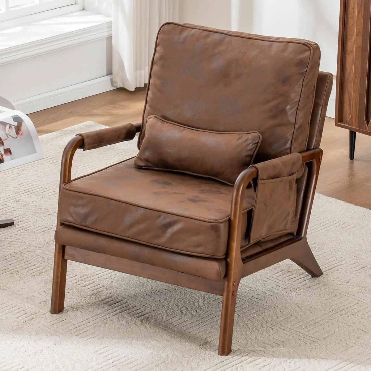 Mid Century Modern Chair Set of 2, Upholstered Lounge Arm Chair with Solid Wood Frame, Comfy Accent Chair for, Customized