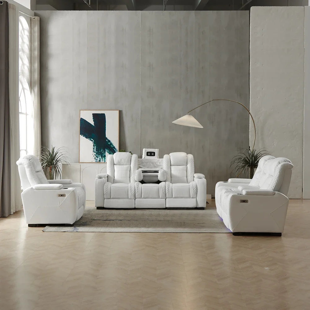 Furniture Smart Home Electric Power Recliner Genuine Leather VIP Home Theater Sofa For Bedroom & Living Room USB LED Cool Cup