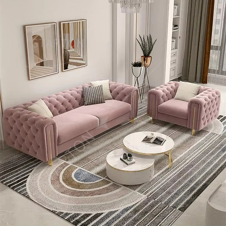 Customizable Modern Leather Combination Upholstered Couch White Sofa Living Room New Model Luxury Tufted Chesterfield-sofa Sets