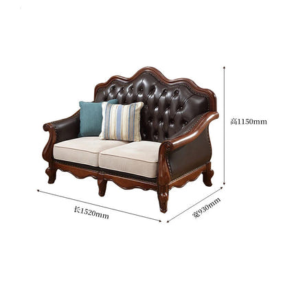 4*American all-solid wood leather sofa European double triple retro modern simple