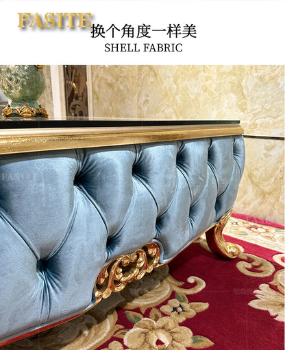 French solid wood square table European luxury square large coffee table tempered glass