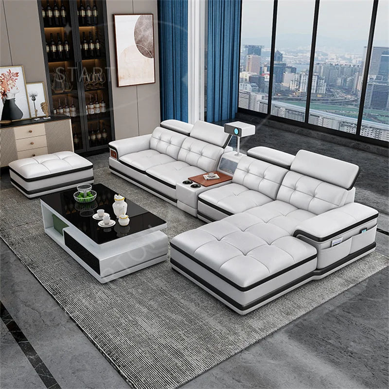 Sofa Modern Living Room Sofas Massage Leather Living Room First Layer Cowhide Intelligent Multifunctional Mobile Phone Charging