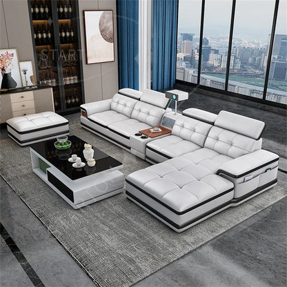 Sofa Modern Living Room Sofas Massage Leather Living Room First Layer Cowhide Intelligent Multifunctional Mobile Phone Charging