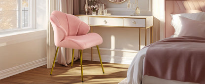 Velvet Accent Chair with Shell-Shaped Backrest, Modern Armchair with Gold Metal Legs for Dressing Room/Bedroom/Living Room
