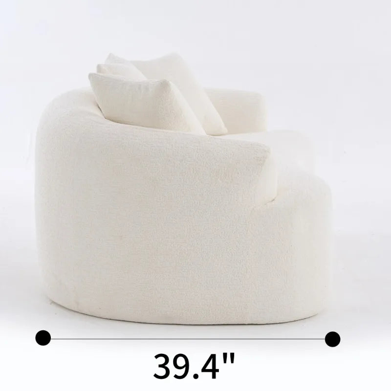 Modern Curved Sofa with Pillows White Upholstered Cloud Sofa for Living Room Bedroom Home Decor