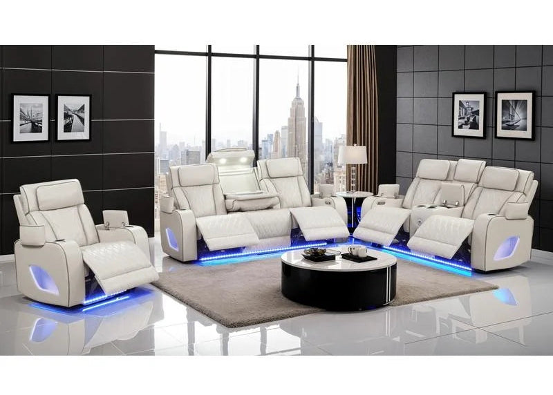 3-Piece Beige Recliner Living Room Set with Massage & Wood Frame