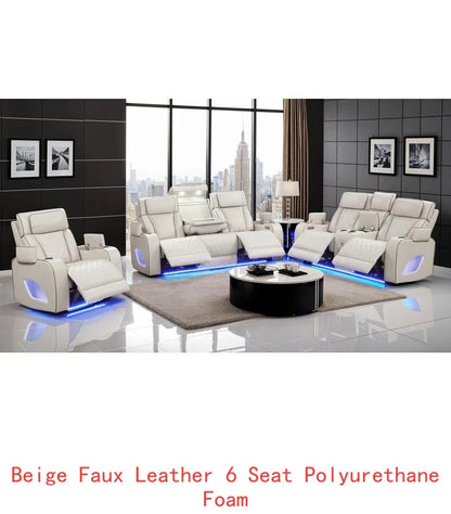 Modern Style Upholstery Recliner 3PC Living Room Set, Wood Construction, Massage Function, Beige Color, CA Inventory