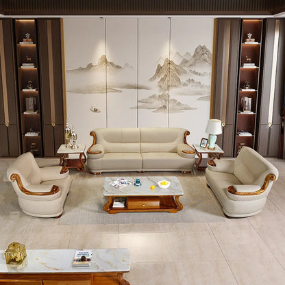 Modern simple ebony leather sofa new Chinese living room size apartment solid wood first layer cowhide new combination