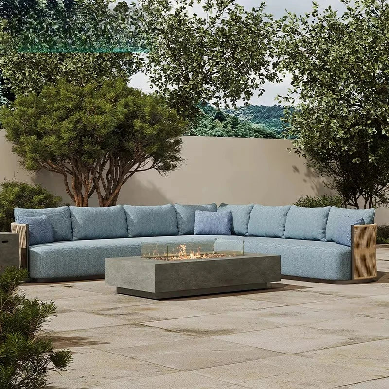 L-shaped outdoor furniture set Aluminum garden sofa Hotel terrace furniture with fire pit custom modern villa outdoor sofa