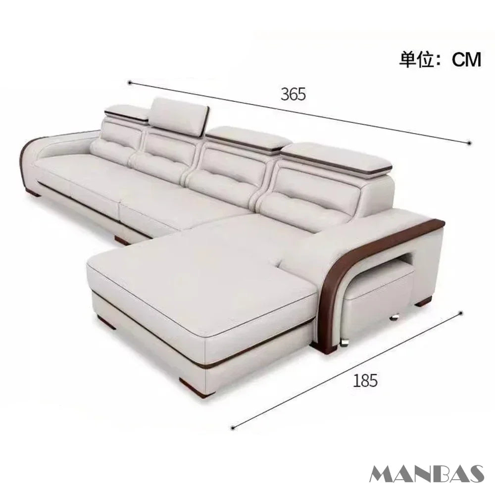 Genuine Leather Sofa With Bluetooth Speaker,USB And Adjustable Headrests - Nordic Italian Couch For Living Room Economically