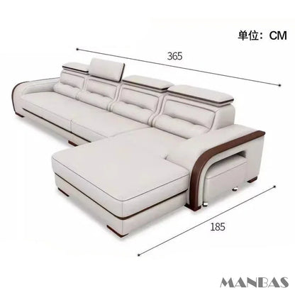 Genuine Leather Sofa With Bluetooth Speaker,USB And Adjustable Headrests - Nordic Italian Couch For Living Room Economically