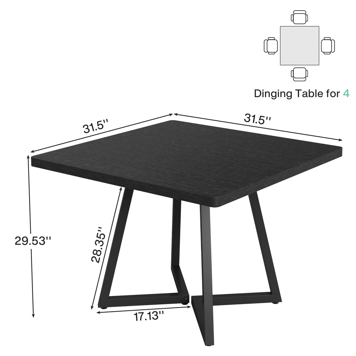 Tribesigns Square Dining Table for 4, 31.5
