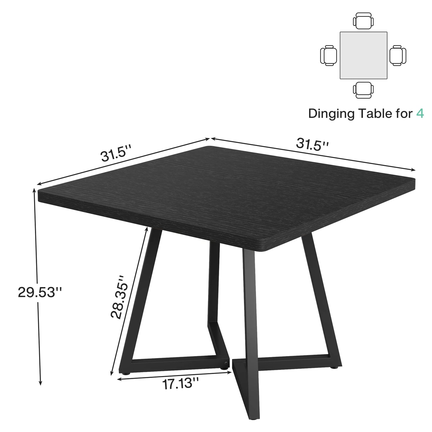 Tribesigns Square Dining Table for 4, 31.5" Industrial Dinner Table with Metal Base, Wood Kitchen Table for Dining Room