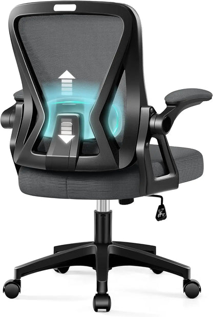 Office Chair, Ergonomic Home Computer Desk Chairs, Comfy Breathable Mesh Chair with Adjustable Lumbar Support Flip-up Armrests