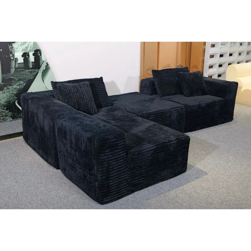 Compression sofa tofu block corduroy simple light luxury compression L-shaped corner sofa