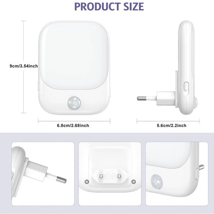1pc/2pcs EU Plug in LED Motion Sensor Night Lights for Kids Bedroom Auto Dusk to Dawn Sensor Dimmable Wireless Cabinet Lamp