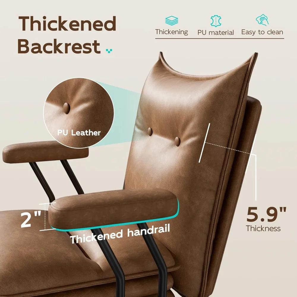 Mid-Century Modern Brown Leather Swivel Chair with Adjustable Height and Triple-Padded Seat for Comfortable Office Use