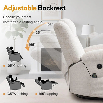 Rocker Recliner Glider Recliner Chairs for Adults 360 Swivel Rocking Chair with Massage and Heating Nursery Chair with Storage