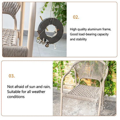 Aluminum Frame Outdoor Chairs Set of 2 PE Rope Patio Chair All Weather Bistro Chair Garden Chair for Hotel Restaurant Backyard