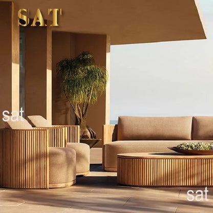 nvModern Simple Courtyard Villa Garden Outdoor Waterproof Sunscreen Anticorrosive Durable Teak Sofa Outdoor Furniture&
