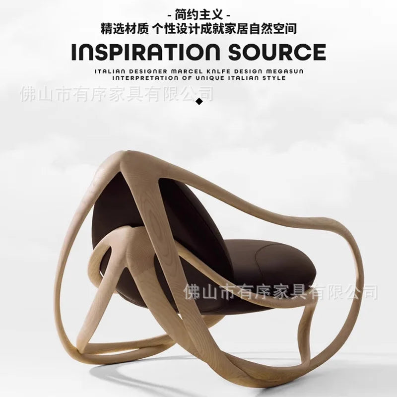 Solid wood balcony lazy living room sofa recliner leisure chair leather minimalist