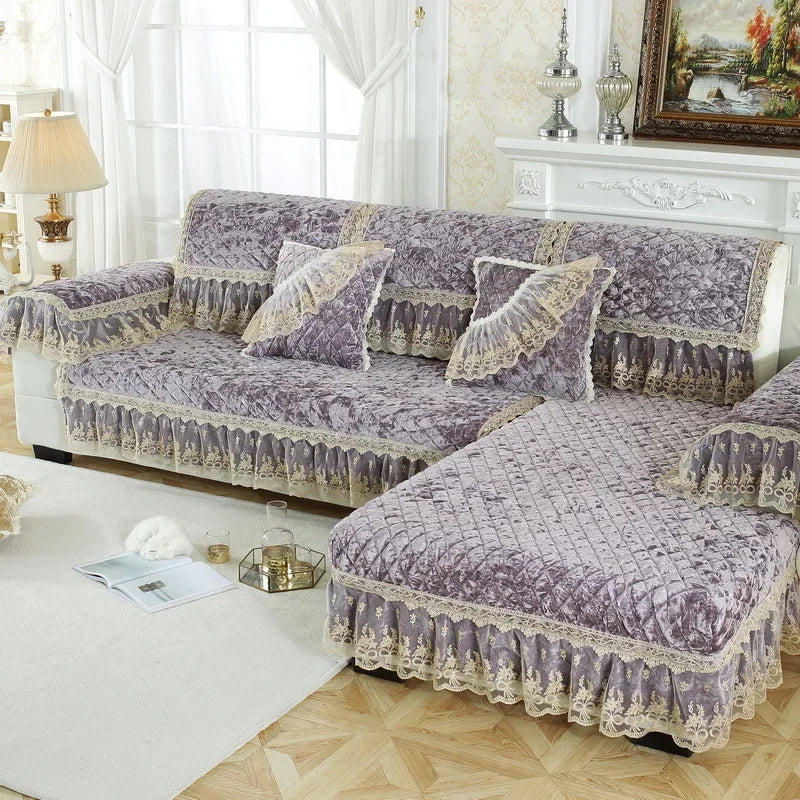 New Model European-style Thick Diamond Velvet Sofa Cover Four Season Universal Anti Slip And Dustproof Solid Color Sofa Cushion