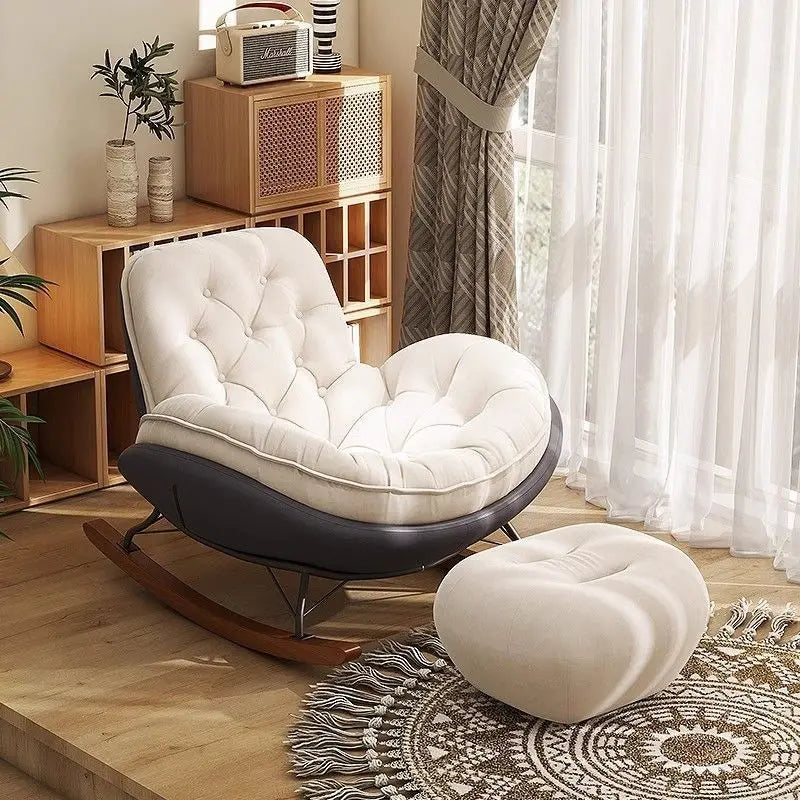 Nordic Style Rocking Chair for Living Room Cat scratch SKin Leather Light Luxury Lounge Chair for Adult Lazy Sofa Balcony Chair