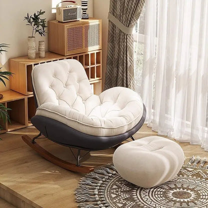Nordic Style Rocking Chair for Living Room Cat scratch SKin Leather Light Luxury Lounge Chair for Adult Lazy Sofa Balcony Chair