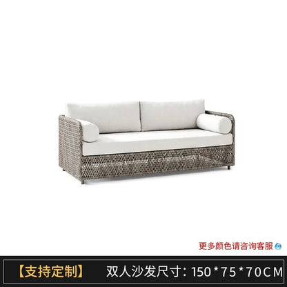 Southeast Asian Style Outdoor Rattan Sofa for Courtyard, Balcony, Garden, Terrace, Designer Sunroom, Leisure Rattan Sofa