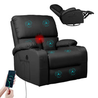 Rocking Recliner Chair, Massage Rocker Recliner Chair with Vibration Massage and Heat, USB and TypeC Ports,360 Swivel Faux Leat