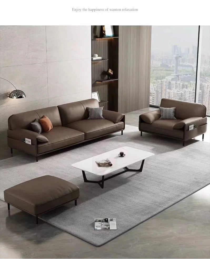 Simple Modern Office Sofa Coffee Table Set Luxury Genuine Leather Three-Seater for Business Meeting Reception Living Room Hotel