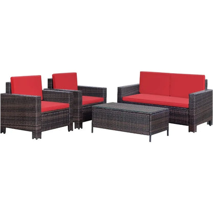 # l 4-piece courtyard furniture set, rattan chair and willow dialogue sofa set, suitable for outdoor, indoor, garden and balcony