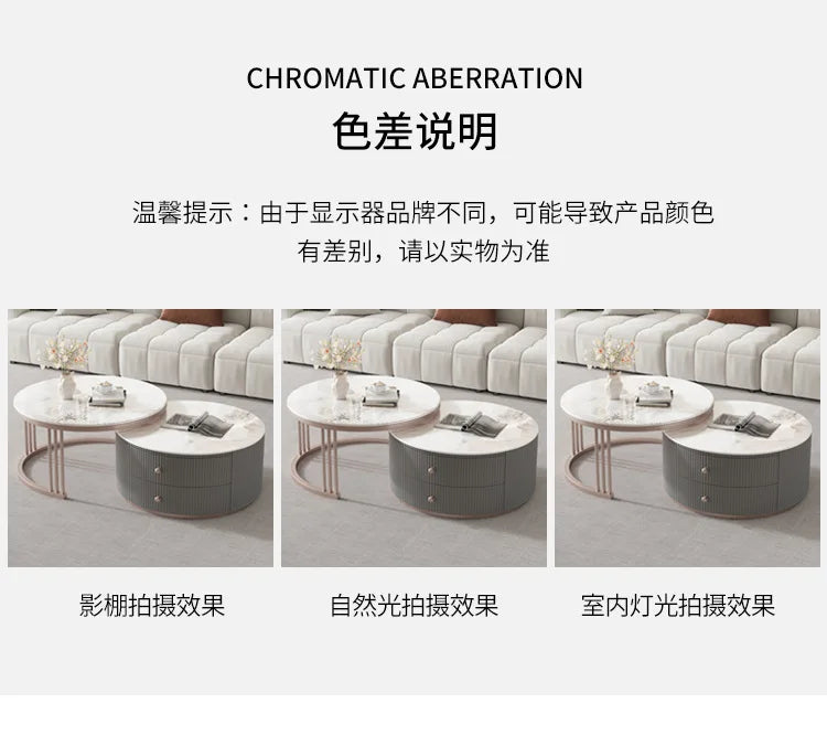 Rock slab round coffee table combination light luxury modern simple living room household small apartment