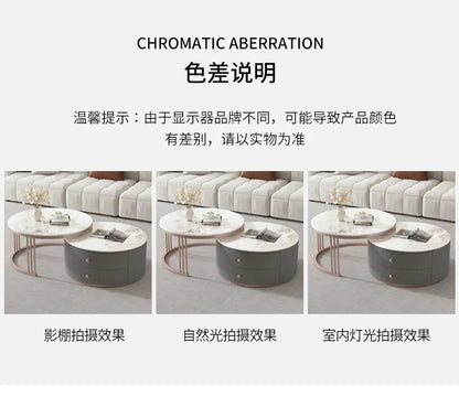 Rock slab round coffee table combination light luxury modern simple living room household small apartment