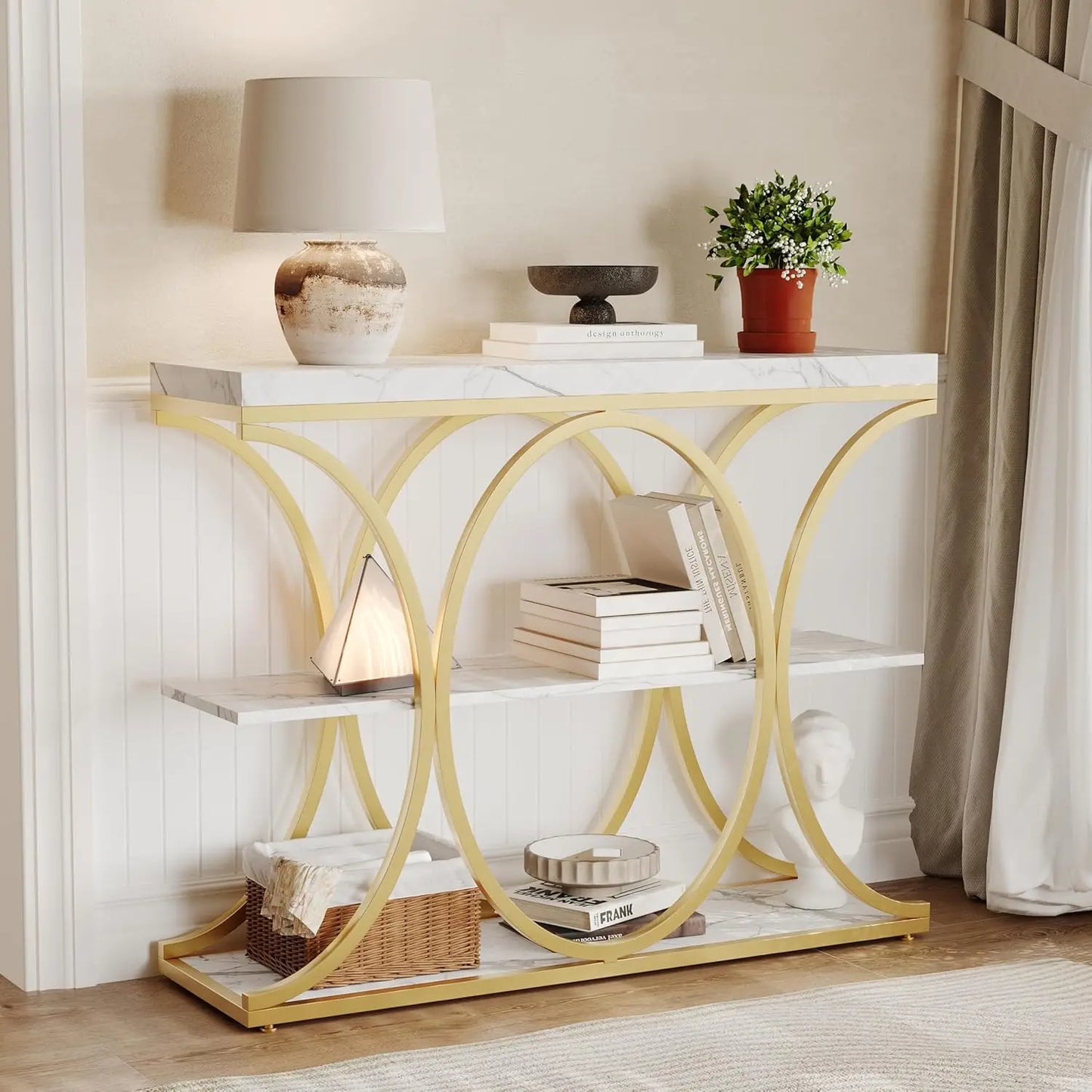 39" Narrow Console Tables for Entryway, Industrial 3-Tier Sofa Table with Metal Frame and Storage Shelves for Living Room,Foyer