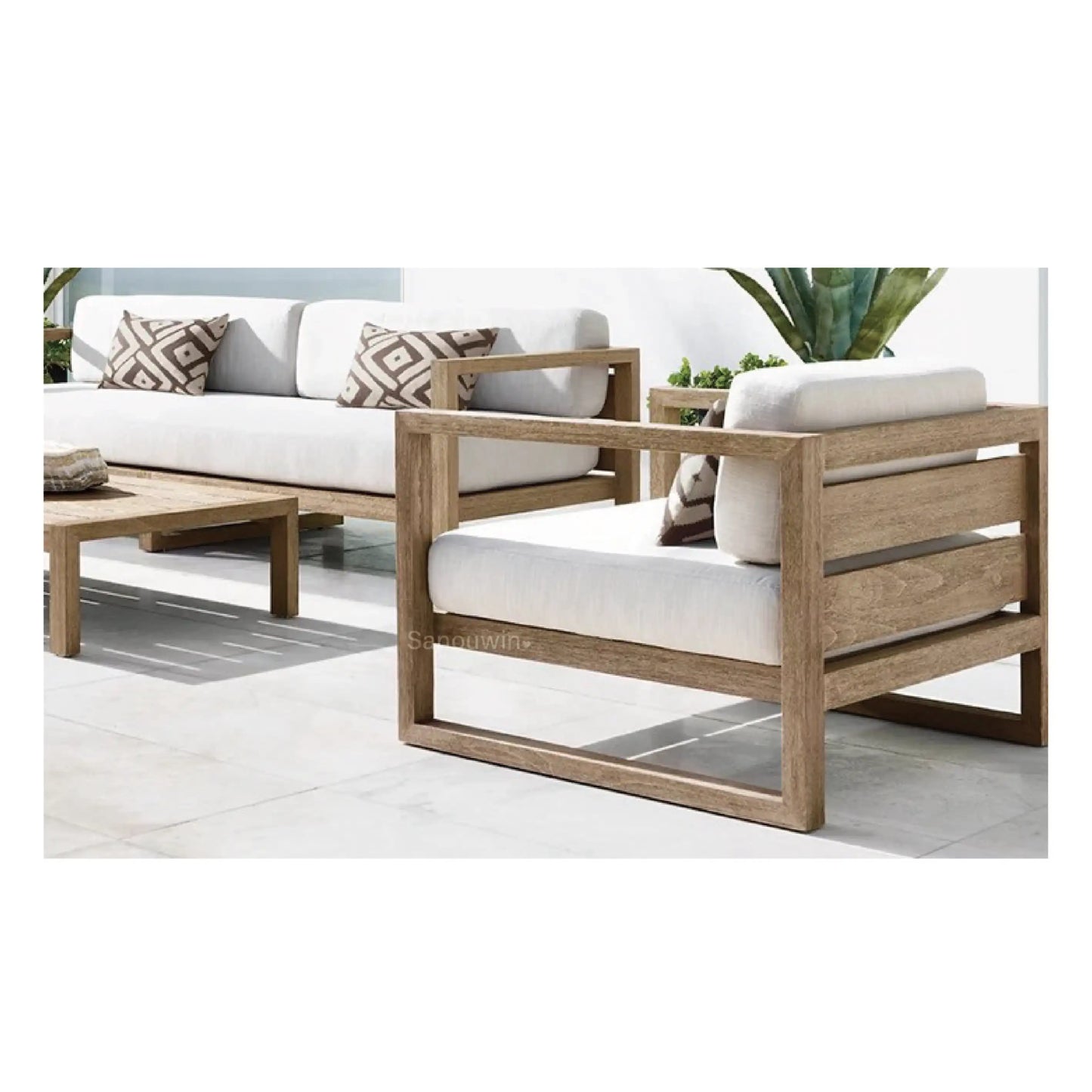 New Arrive Outdoor Wooden Teak Garden Set Daybed Chaise Lounge Furniture Teak Canopy Modern Solid Wood