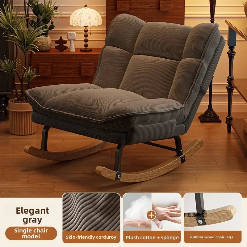 Nordic Widened Living Room Sofas Living Room Adults Can Rocking Single Sofas for Balcony Leisure Corduroy Rocking Lazy Chair
