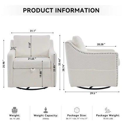 Teddy Fabric Swivel Accent Chair Single Sofa Chair with Upholstered One Back Pillow Armrest Rivets for Home Office Living Room