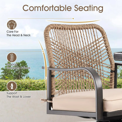 Outdoor Bar Stools Set of 2, Patio Swivel Counter Height Rattan Bar Stools, Patio Wicker Bar Swivel Chairs with Cushion