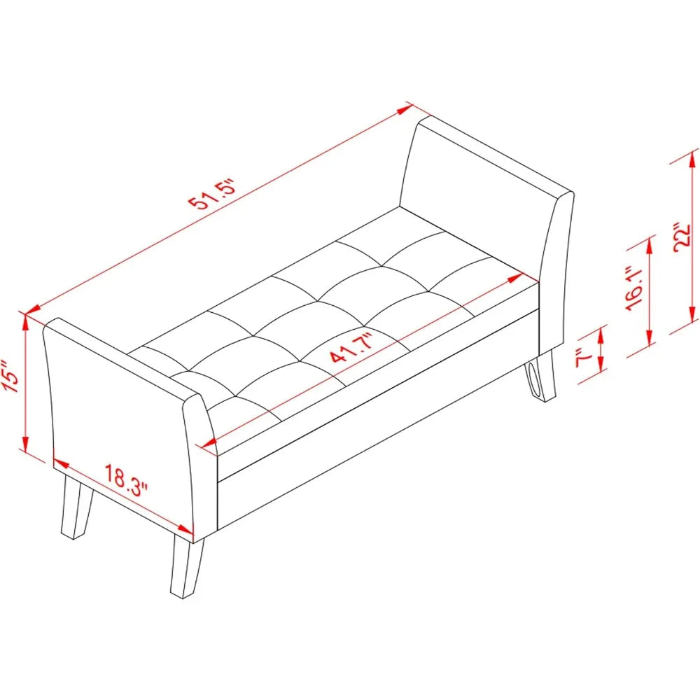 Storage Bench, Velvet Upholstered Bed Bench, 51" Modern Tufted Ottoman Storage Bench Wood Legs for End of Bed