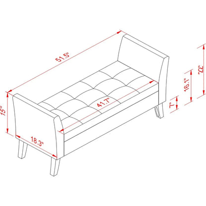 Storage Bench, Velvet Upholstered Bed Bench, 51" Modern Tufted Ottoman Storage Bench Wood Legs for End of Bed