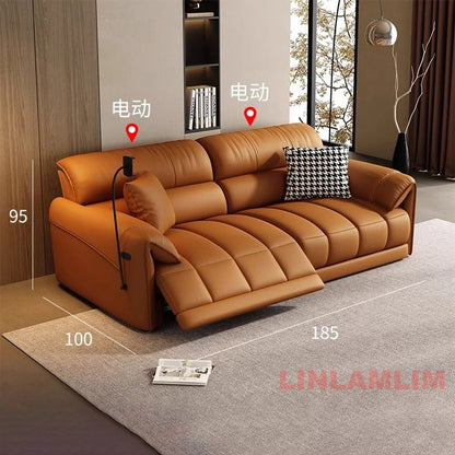 Modern Electric Reclining Sofa with Adjustable Footrest, USB, and Foldable Center Console – Italian Genuine Leather Power Sofa