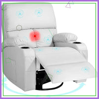 Massage Rocking Recliner Chair with Vibration and Heat, 360° Swivel Recliner for Living Room, Grey