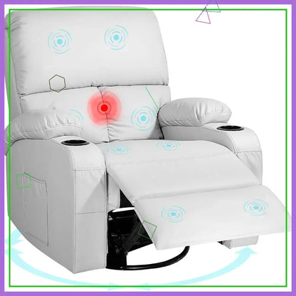 Massage Rocking Recliner Chair with Vibration and Heat, 360° Swivel Recliner for Living Room, Grey