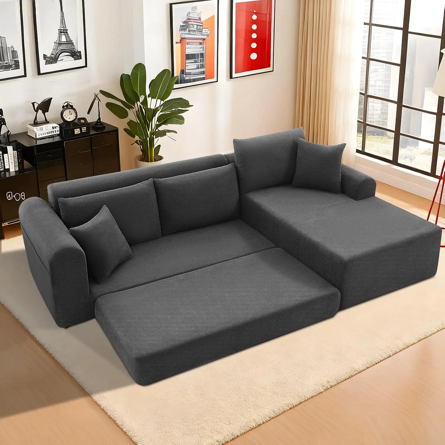 Modular Sectional Couch in a Box 103" L Shaped Boneless Cloud Couch with Deep Seat, Convertible Sofa Bed for Living Room Bedroom