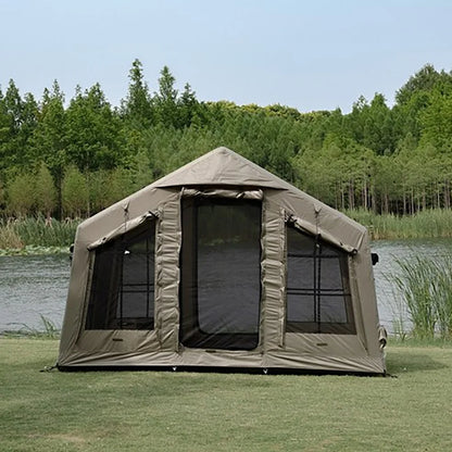 86 Square Feet²  Army Green Inflatable Tent for Camping,3~5 Person Waterproof Oxford Fabric Luxury Air Tent with AC Vent