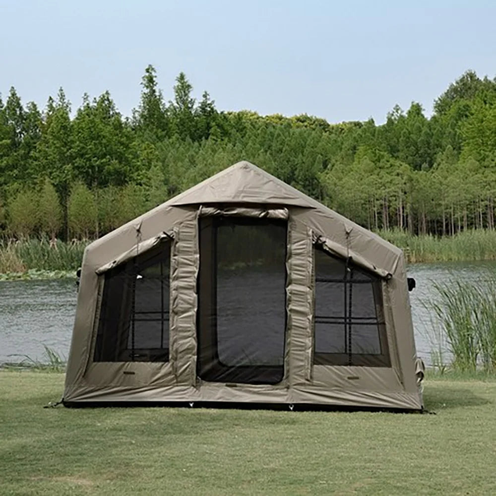 86 Square Feet²  Army Green Inflatable Tent for Camping,3~5 Person Waterproof Oxford Fabric Luxury Air Tent with AC Vent